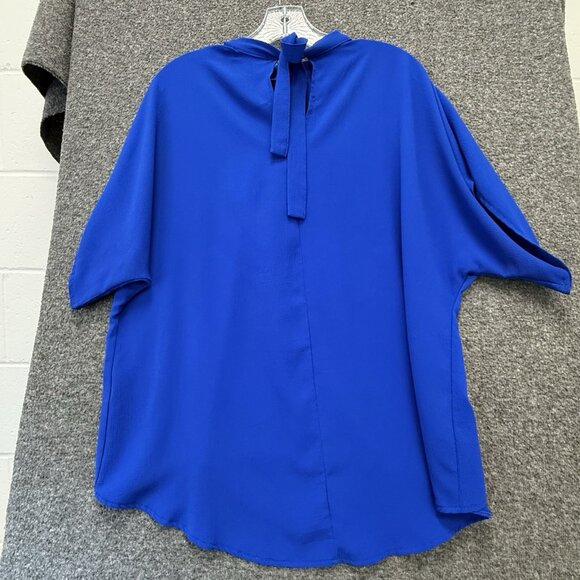 Navy Blue Blouse Womens Large Flowy Pullover Career Polyester Top Lightweight - Picture 6 of 14